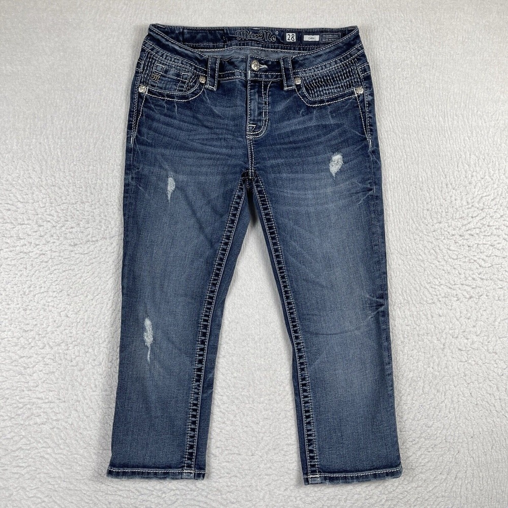 Miss Me Jeans Womens 28 Blue Denim Capri Distressed Low Rise Ladies Casual Pants
